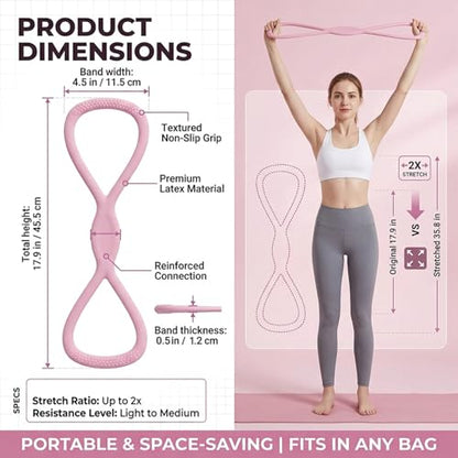 Figure 8 Resistance Bands with Non Slip Handles, 15LB Elastic Exercise Bands for Arms Shoulder Back Workout, Portable Fitness Bands for Women Men Home Gym Yoga Physical Therapy