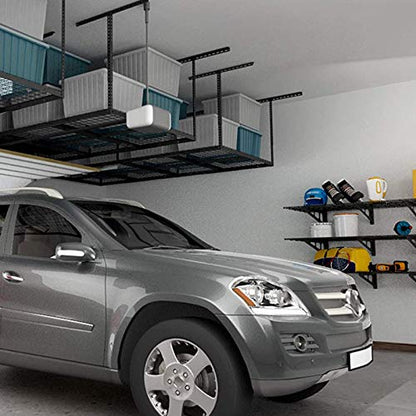 FLEXIMOUNTS 4x8 Overhead Garage Storage Rack with Hooks, 2 Pack, Black | 6 Hooks included, 750 lb Capacity, 22–40 inch Adjustable height, Heavy-duty steel, Garage organization, Classic Series - color: Black
