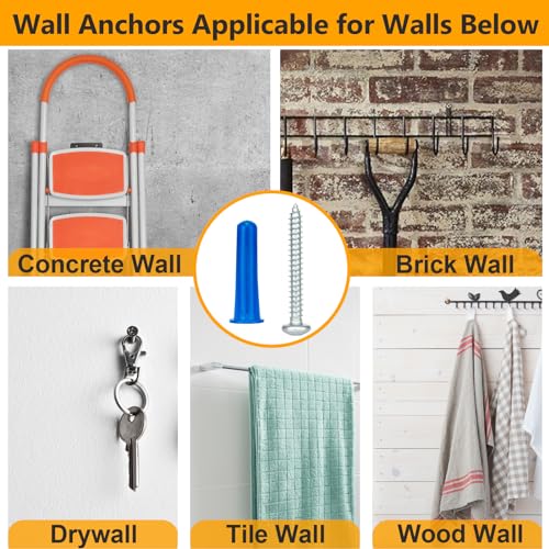 #12-16 Wall Anchors and Screws Kit, 134 PCs Drywall Anchors for Drywall Brick Masonry Stucco Concrete, 67 Plastic Concrete Anchors and 67 Wood Screws, Drywall Anchors for Picture, Curtain Rod - style: 134 PCs