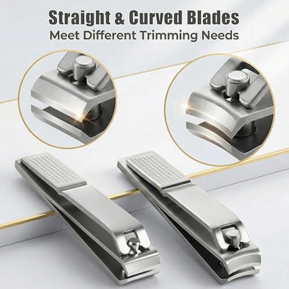 Large Nail Clippers Set for Thick Nails, Straight & Curved Edge | Heavy Duty Toenail Clippers,4 PCS Set Silver, Stainless Steel Fingernail & Toe Nail Clippers with File for Men Women Adults - color: Silver