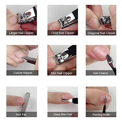 Professional Stainless Steel Nail Clipper Travel & Grooming Kit Nail Tools Manicure & Pedicure Set of 18pcs with Luxurious Case (Black/White) - color: Black/White