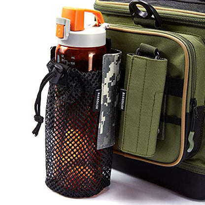 BASSDASH Tactical Molle Water Bottle Pouch with Carabiner Foldable Mesh Holder Bag for Travel Fishing Hunting Hiking Outdoor Activities - color: Jungle Camo with Molle Straps