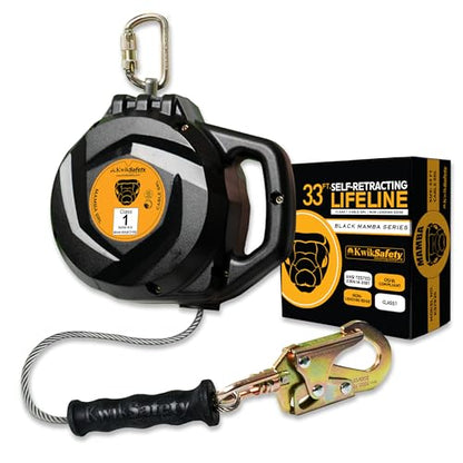 KwikSafety - Charlotte, NC - Mamba 33’ Self Retracting Lifeline [Carbonate + Integrated Handle] Class 1 Cable SRL ANSI OSHA Retractable Fall Arrest Safety Roofing Construction Gear - size: 1 Count (Pack of 1)