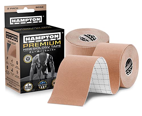 Hampton Adams | As Seen on Shark Tank | Original Kinesiology Tape | 32ft Uncut 2-Pack | Supports & Protects Muscle Wrist Knee Shoulder Back Plantar Fasciitis | Waterproof Hypoallergenic (Beige) - color: Beige, size: 2in x 16ft (2 Rolls)