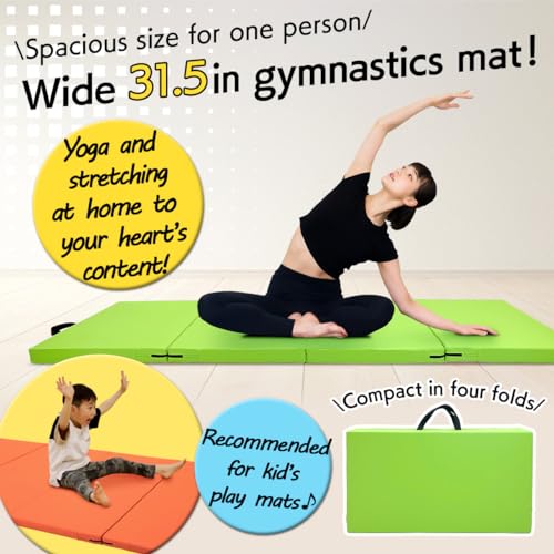 KaRaDaStyle Gymnastics Mat Folding Stretch Mats 71"x31"x2" Exercise Muscle Training Children Play Horizontal Bar Mat Yoga Sports Soundproof Home Use - color: AquaBlue/4-fold
