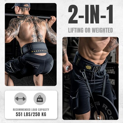MANUEKLEAR 2-in-1 Weightlifting Belt & Dip Belt with 36.7 IN Rope, Double-Layer Weight Lifting Belts, Powerlifting Gym Weighted Belt for Pull Up Squat - color: Midnight Black, size: XL(38-41in)