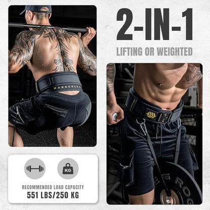 MANUEKLEAR 2-in-1 Weightlifting Belt & Dip Belt with 36.7 IN Rope, Double-Layer Weight Lifting Belts, Powerlifting Gym Weighted Belt for Pull Up Squat - color: Midnight Black, size: XL(38-41in)