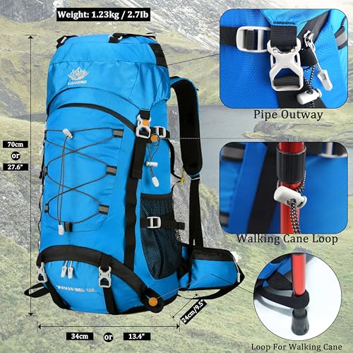 60L Travel Hiking Camping Backpack with Rain Cover, Backpack Water Resistant,Climbing Backpack for Men Women (SKY BLUE) - color: Sky Blue