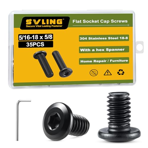 5/16-18 x 5/8" Bolt, 35PCS Flat Head Hex Socket Cap Screws Bolts, 304 Stainless Steel 18-8, Fully Threaded, Black Zinc Finish, with Hex Spanner - color: Black, size: 5/16-18 x 5/8