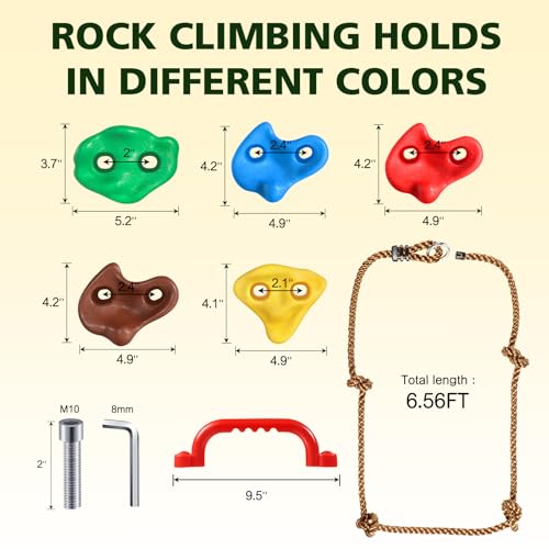 TOPNEW 20 PCS Rock Climbing Holds for Kids, Rock Wall Holds with 6.56 Ft Climbing Rope and 2 Handles, Rock Wall Climbing Kit for Indoor and Outdoor Playset - Includes Mounting Hardware - style: 20 PCS Rock Climbing Holds+6.56 Ft Climbing Rope+2 Handles