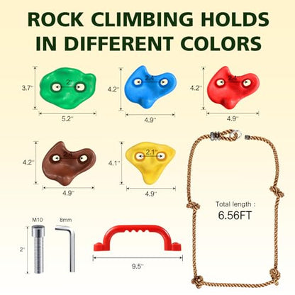 TOPNEW 20 PCS Rock Climbing Holds for Kids, Rock Wall Holds with 6.56 Ft Climbing Rope and 2 Handles, Rock Wall Climbing Kit for Indoor and Outdoor Playset - Includes Mounting Hardware - style: 20 PCS Rock Climbing Holds+6.56 Ft Climbing Rope+2 Handles