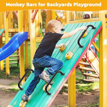 Monkey Bars for Safety Indoor,Outdoor Playground Grab Handles for Backyard,Playset Handle Accessories for Playhouse,Jungle Gym,Rock Climbing Wall Holds,Treehouse Slide-Black,13 in -2 Pcs - size: 13 in