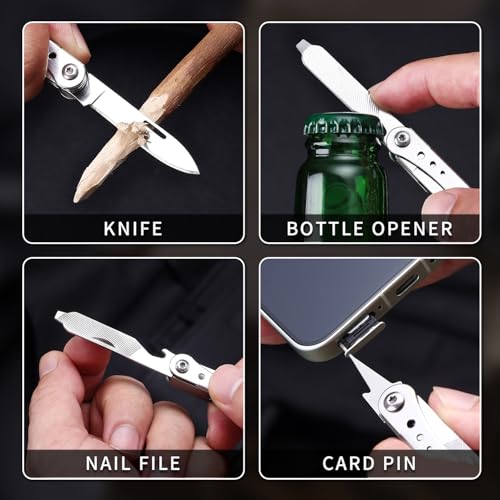 OUTU Multitool,6 in 1 Keychain Stainless Steel EDC Pocket Tool with Bottle Opener, Screwdrivers,SIM Ejector, Compact Gear Eject Card Pin with Gift Box (Silver) - style: Silver