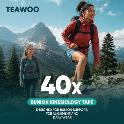 TEAWOO Pre-Cut Kinesiology Tape for Bunion, 40PCS Bunion Corrector Tape for Big Toe Discomfort Relief & Joint Support, Breathable Hypoallergenic Latex-Free (Beige & Black)