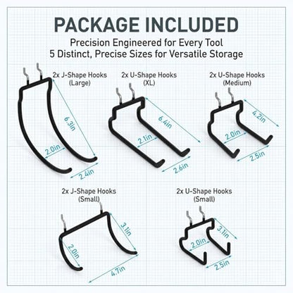 INCLY 10 Pack 1/4" Pegboard Drill Holder Tool Utility Hooks | Heavy Duty Pegboard Hooks, Peg Board Tool Hangers, for Power Tools, Drill, Hammer, Cords, Hoses, Shovels, Garage Storage - size: 10 Pack