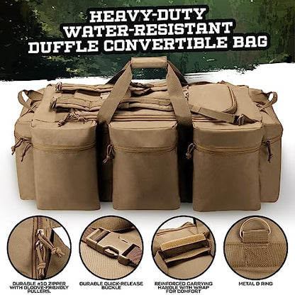 100L Large Military Duffle Bag Deployment Duffel Bag Sports Equipment Travel Luggage Bag with Detachable Backpack Straps… - color: Coyote Tan
