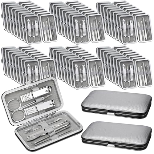 Geosar 50 Set 8 in 1 Travel Manicure Kit Bulk Professional Nail Clippers Pedicure Nail Care Tools Grooming Stainless Steel Set with Portable Travel Case, Gift for Valentine Men Women(Sliver) - color: Sliver