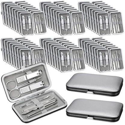 Geosar 50 Set 8 in 1 Travel Manicure Kit Bulk Professional Nail Clippers Pedicure Nail Care Tools Grooming Stainless Steel Set with Portable Travel Case, Gift for Valentine Men Women(Sliver) - color: Sliver
