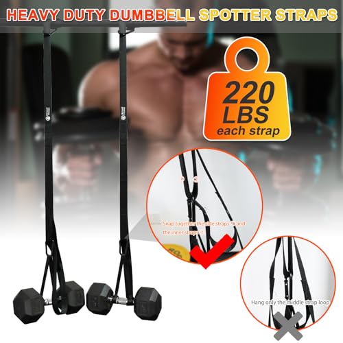 J Bryant Adjustable Dumbbell Spotter Straps – Heavy Duty Weight Lifting, 220LB Capacity Per Strap, 5 Quick-Adjust Positioning Points, Compatible with Squat Racks & Pull-Up Bars for Home & Gym