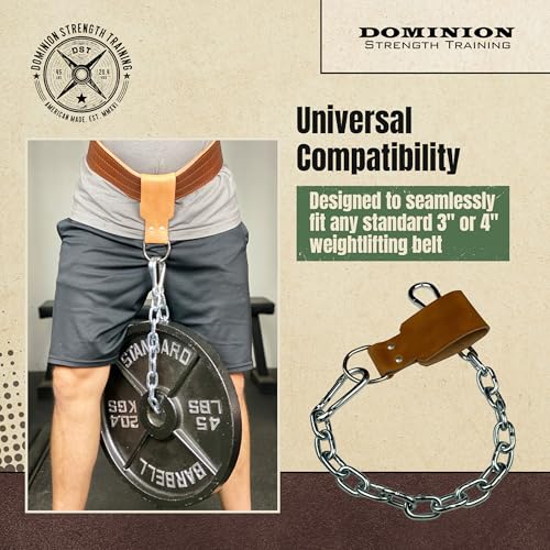 Leather Dip Belt Strap with Chain for Weight Lifting - For Weighted Dips and Pullups - Made in the USA