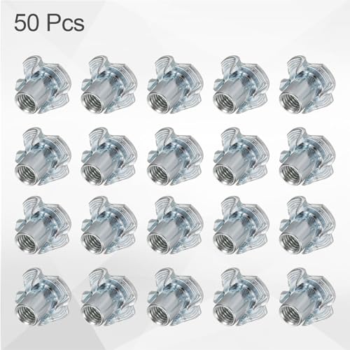 HARFINGTON M5x10mm T-Nuts 4 Pronged Tee Nut 0.57" x 0.39" Fully Thread Carbon Steel Inserts for Wood, Rock Climbing Holds, Cabinetry, Furniture 50pcs - size: M5x10mm