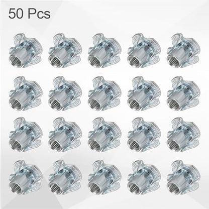 HARFINGTON M5x10mm T-Nuts 4 Pronged Tee Nut 0.57" x 0.39" Fully Thread Carbon Steel Inserts for Wood, Rock Climbing Holds, Cabinetry, Furniture 50pcs - size: M5x10mm