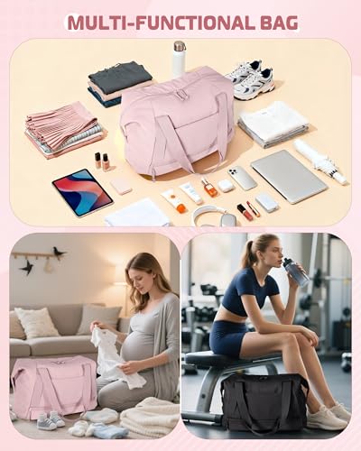 Smasrob Travel Duffle Bag with Shoe Compartment and Laptop Sleeve for Women, Lightweight Weekender Duffel Bag for Travel, Gym, Hospital Labor Delivery, Black - color: Black