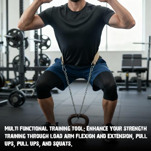34 Inch Oxhide Leather Weighted Dip Belt with Steel Chain Heavy Duty Leather Dip Belt for Pullups Gym Weight for Strength Training Workout Weight Lifting, Pullup