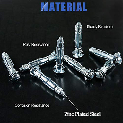 Glarks 30Pcs 6x52MM Heavy Duty Zinc Plated Steel Molly Bolt Hollow Drive Wall Anchor Screws Set for Drywall, Plaster and Tile (M6x52) - size: 6x52mm