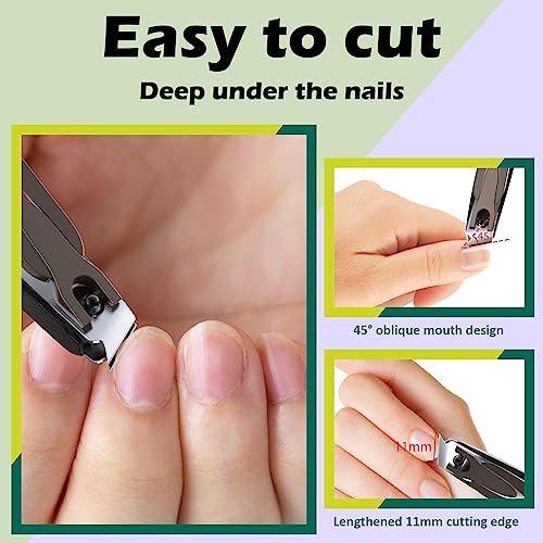 GLAMFIELDS Nail Clipper with Catcher, 3 Pack No Splash Fingernail Toenail Clipper,Slanted Edge Nail Clippers Stainless Steel Nail Cutter Nail Trimmer, Good Gift for Men and Women - size: 3 Pack