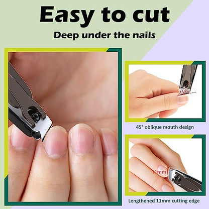 GLAMFIELDS Nail Clipper with Catcher, 3 Pack No Splash Fingernail Toenail Clipper,Slanted Edge Nail Clippers Stainless Steel Nail Cutter Nail Trimmer, Good Gift for Men and Women - size: 3 Pack