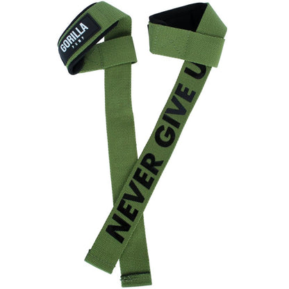Pair of Deluxe Straps for Weights, Dumbbells, Gym and Crossfit with Non-Slip Grip and Durable Never Give Up Design - color: Green