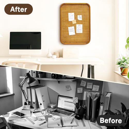 20" x 30" Bulletin Board, Round-Edged Rectangle Rattan Corkboard, Wooden Frame Boho Style Wall Organizer,5075Teng - size: 20*30 inch