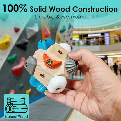 Handcrafted Solid Wood Climbing Boulder Block – Finger Strength Trainer with Custom Routes, Portable Grip Training & Stress Relief Toy, Includes Climbing Keychain & Finger Tape Gift