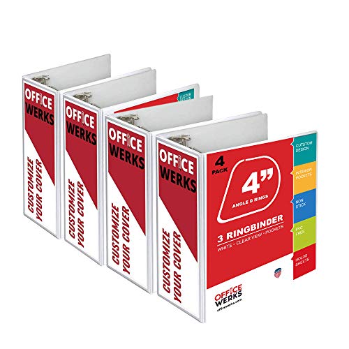 3 Ring Binder, Professional Angle D Ring 4 Inch, Presentation Folder for Standard Pages 8.5 x 11 with Pockets, Crystal Clear View White (4 Pack) - color: White, size: 4 Inch (4 Pack)