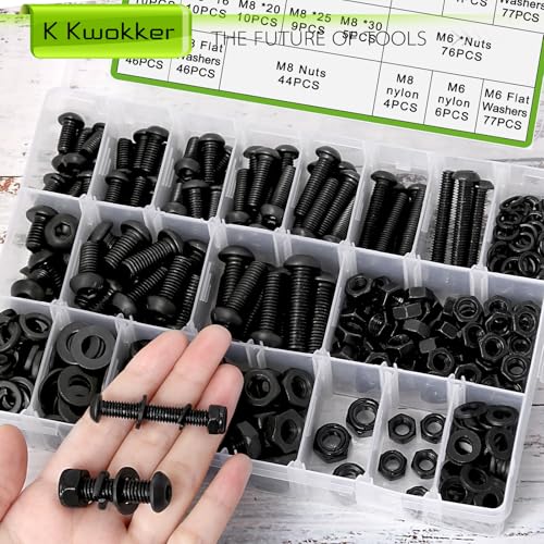 500Pcs M6 M8 Button Head Hex Socket Metric Screws Assortment Kit | 12mm-40mm 10.9 Alloy Steel Machine Nuts and Bolts with Lock Nut and Washers, M6x1.0, M8x1.25, for Equipment Assembly - size: H. M6 M8
