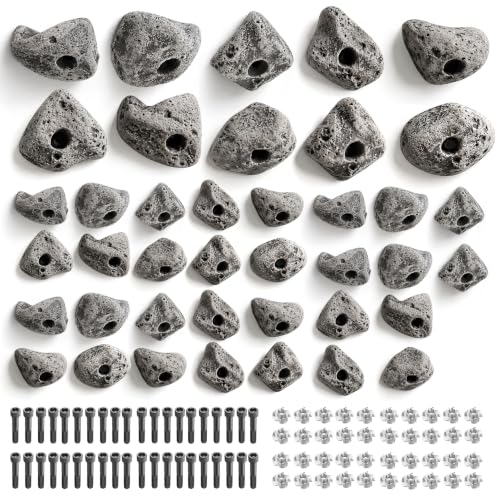 40 PCS Rock Climbing Holds - Rock Climbing Wall for Indoor and Outdoor - Bolt On Climbing Holds - Mutil Size Includes Mounting Hardware, Made in USA - color: 40pcs Natural Gray