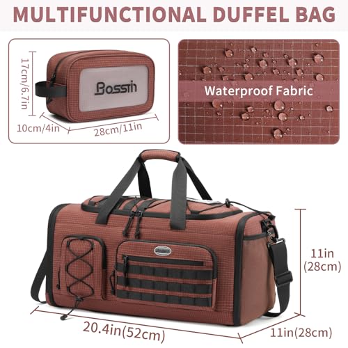 Bosstin Gym Bag for Men & Women,45L Travel Duffle Sports Duffel Bag Gym Weekender Overnight Backpack with Shoe Compartment (COFFEE CHECKERED) - color: COFFEE CHECKERED