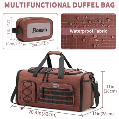 Bosstin Gym Bag for Men & Women,45L Travel Duffle Sports Duffel Bag Gym Weekender Overnight Backpack with Shoe Compartment (COFFEE CHECKERED) - color: COFFEE CHECKERED