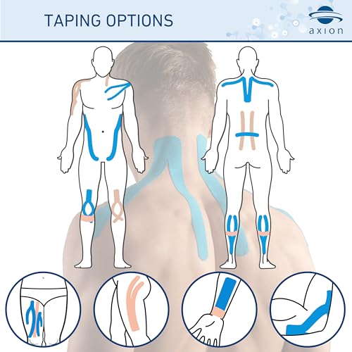 axion Kinesiology Tapes PRECUT Blue Beige | 50 Pre-Cut Sport Tape Strips 10x2 in | Waterproof • Skin-Friendly • Elastic | Kinesiology Tapes Ideal for Sports - color: 09) 50 Strips Beige/Blue