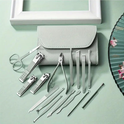 16pcs Nail Clippers Kit, Ultra Sharp Sturdy Fingernail Cutters, Professional Nail Clippers Pedicure Care Tools, Toenail Clipper Cutters for Men and Women Nail Trimmer,Luxury Gold Color,Matcha Green - color: Matcha Green