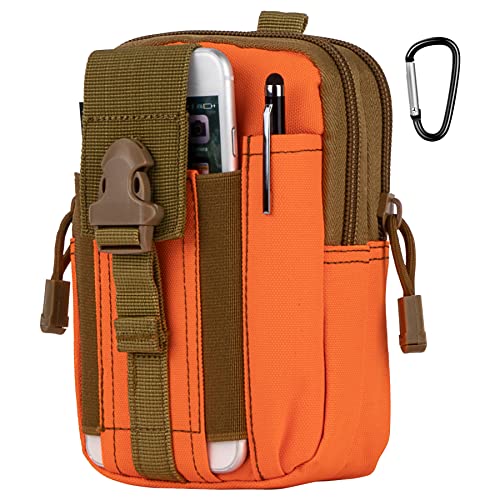 Tactical Molle Pouch Compact Utility Waist Bag Phone Holster Holder for 4.7"-6.9" iPhone 15 Pro Max/15 Pro/14 Plus/14 Pro Max/14/13 Pro Max/13 Pro/12 Pro Max/11 Pro Max - color: Orange