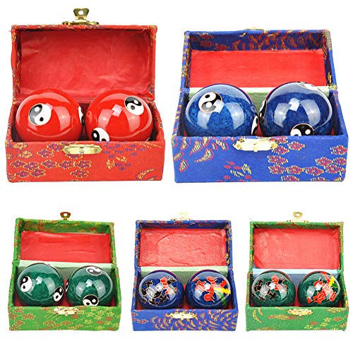 2 Pcs Baoding Balls, Chinese Health Exercise Stress Balls, Meditation Massage Handball with Box, Hand Exercise Ball for Hand Remedy and Stress Relief(Color:Red Taichi) - color: Red Taichi