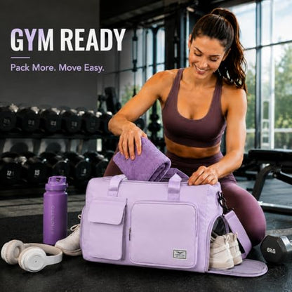 FIORETTO Women's Gym Duffle Bag with Shoes Compartment, 30L Capacity, Ideal for Travel, Gym, Sports, Duffel, Weekender - color: Lavender, style: Gym Bag With Toiletry Bag