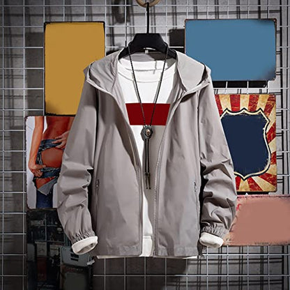 Lolvmvchi Mens Rain Jacket Lightweight Hooded Windbreaker Distressed Softshell Jackets Raincoat for Hiking - color: Grey, size: 3X-Large