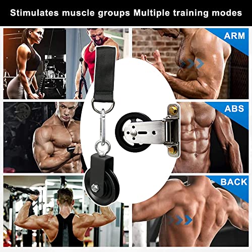 CNQLIS Gym Pulley Blocks - 3.54in/90mm Gym Wheel with Hanging Straps and Carabiner, Wall Mount Fixed Pulley, DIY Fitness Equipment - size: 3.54“ + 3.46”