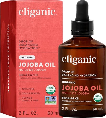 Cliganic Organic Jojoba Oil, 100% Pure (2oz) | Natural Cold Pressed Unrefined Hexane Free Oil for Hair & Face | Base Carrier - size: 2 Fl Oz (Pack of 1)