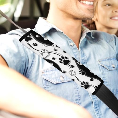 2PCS Black and White Paw Stripes Seat Belt Cover Soft Padded Neck Strap Covers for Kids, All Vehicles, Comfortable Driving - color: Pattern 2