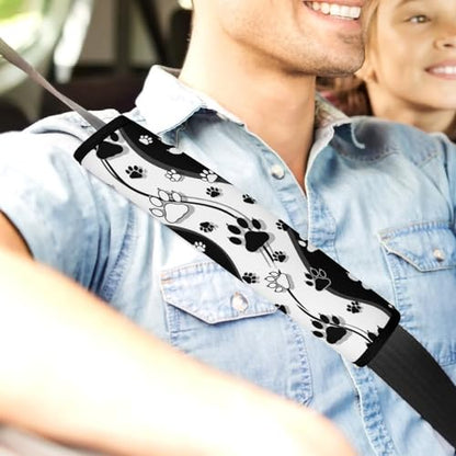 2PCS Black and White Paw Stripes Seat Belt Cover Soft Padded Neck Strap Covers for Kids, All Vehicles, Comfortable Driving - color: Pattern 2
