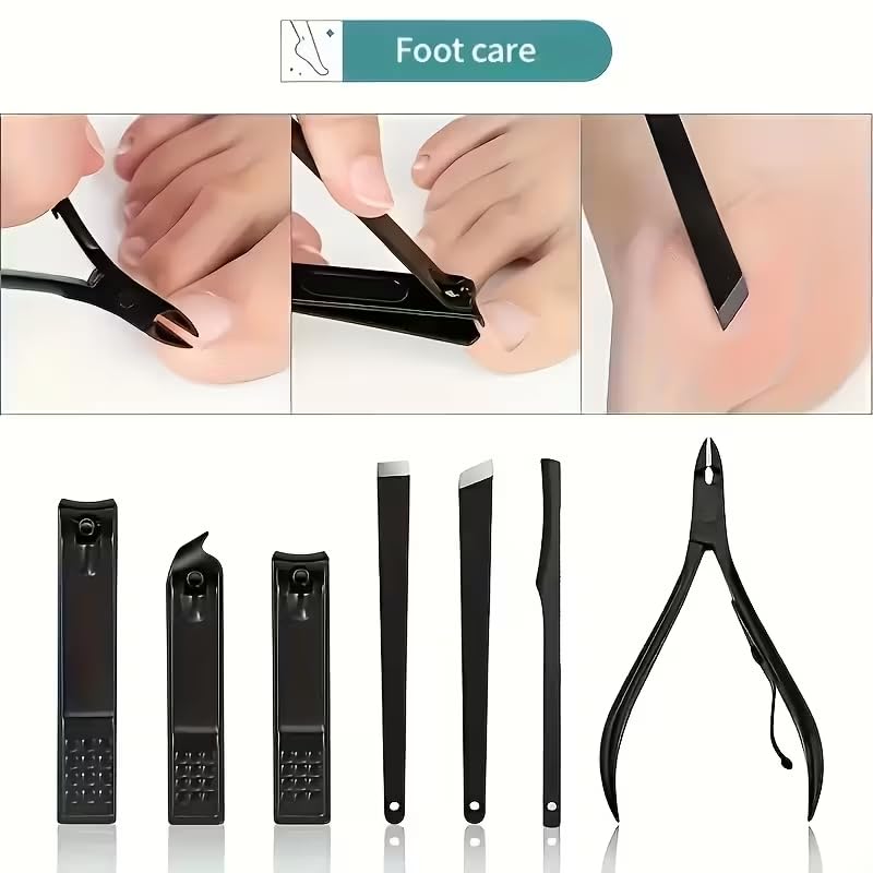 16-Piece Professional Manicure Set – Stainless Steel Nail Clippers & Pedicure Grooming Kit with Travel Leather Case for Women and Men - color: 16pcs